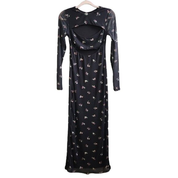 NWT AFRM Black mesh floral cutout sheer bodycon maxi dress - Picture 1 of 10